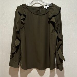 Umgee Olive Ruffle Sleeve Women's Top